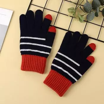 Autumn and Winter Women s Cycling Touch Screen Cold-proof Gloves Five Pointer Knitted Yarn Warmth Thickened Gloves Windproof Cute Gloves