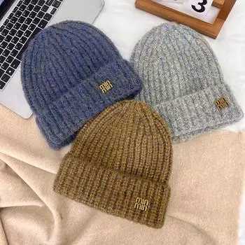 Autumn and winter women s fashion loose stacking hat versatile thickened warm knitted hat cold hat wool hat M56-58cm серый