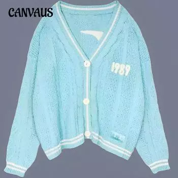 Осенне-зимний женский трикотаж вышитый кардиган темперамент старение свободный повседневный свитер S светло-синий