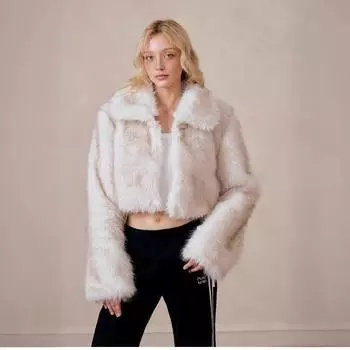 Autumn and Winter Women s New European and American Style Fur Versatile Short Coat S белый