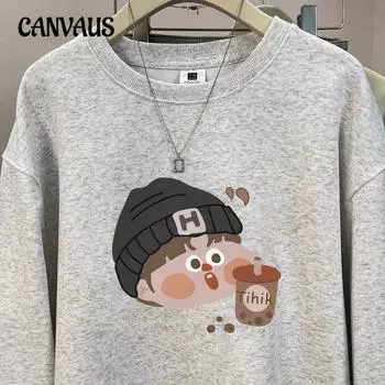 Осенне-зимняя женская толстовка с круглым вырезом больших размеров с длинным рукавом для пары M