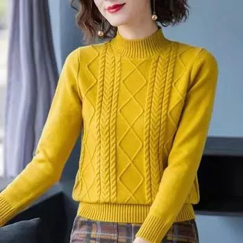 Autumn and Winter Women s Semi-high-neck Sweater Knit Shirt Slim Knitted Base Top Suitable for Inner Wearing with Short Sweater S