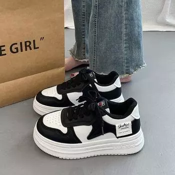 Autumn and winter women s shoes new college style lace-up sports shoes round head color matching fashion versatile casual board shoes 35