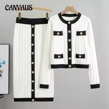 Autumn and Winter Women s Temperament Celebrity Set Skirt Half-body Skirt Knitted Cardigan Skirt Suit