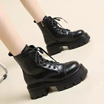 Autumn and Winter Women s Thick-soled Heightening Short Boots 35 чёрный
