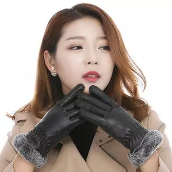 Autumn and Winter Women s Touch Screen Simulation Fleece Thickened Outdoor Cycling Driving and Motorcycle Gloves One Size