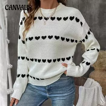 Осенне-зимний женский белый свитер с длинными рукавами и узором «сердце» S белый