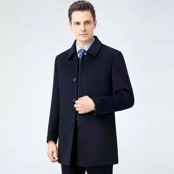 Autumn and winter wool coat men s mid-length thickened daddy down-lined cashmere windbreaker jacket 170
