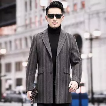 Осенне-зимнее шерстяное пальто мужское двухстороннее шерстяное повседневное шерстяное костюмное пальто средней длины кашемировая куртка для среднего возраста 170