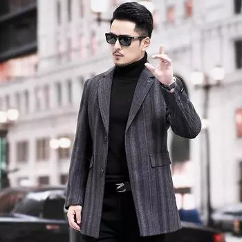 Осенние и зимние шерстяные пальто для мужчин, двусторонние шерстяные повседневные шерстяные костюмы средней длины, кашемировые куртки для мужчин среднего возраста 170