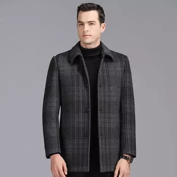 Autumn and winter woolen coat men s cashmere windbreaker plaid men s mid-length double-sided woolen woolen coat 170