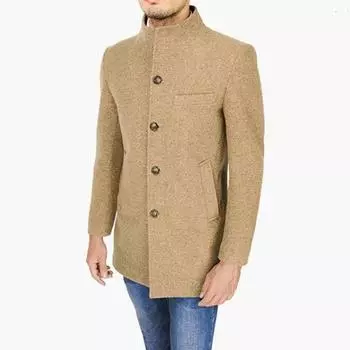 Autumn and Winter Woolen Coat, Stand Collar Coat, Windbreaker, Casual Solid Color Men s Clothing M