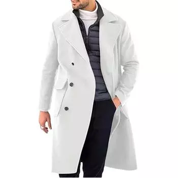 Autumn and Winter Woolen Men s Coat Thickened Long Double-breasted Coat M