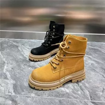 Autumn beef cashmere rhubarb boots men s cowhide couple Martin boots Korean version locomotive boots dual-purpose soft thick-soled boots 37 чёрный