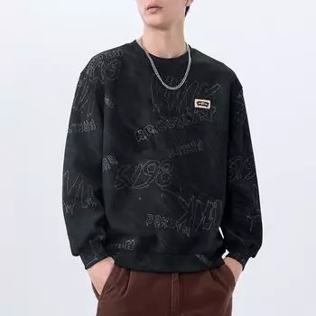 Осенний черный американский тяжелый длинный рукав свитер мужской круглый вырез одежда большой размер свободный топ прилив M бордовый