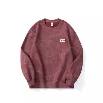 Осенний черный американский тяжелый длинный рукав свитер мужской круглый вырез одежда большой размер свободный топ прилив M темно-фиолетового