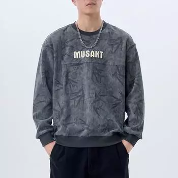 Осенний черный свитер с длинным рукавом, мужской, с круглым вырезом, одежда большого размера, свободный, молодежный топ, тренд M серый