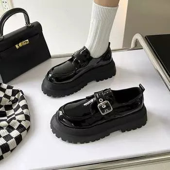 Autumn Black Thick Soled Small Leather Shoes and British Style Loafers for Women 35 белый