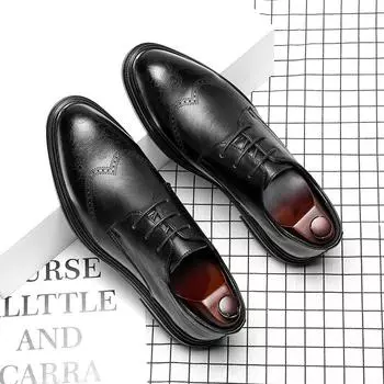 Autumn British Men S Leather Shoes Dress Youth Brock Men S Shoes Business Black Casual Leather Shoes 9623-G 38 чёрный