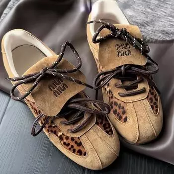 Autumn Brown Leopard Print Women s Vulcanized Shoes Flat Lace-up Sport Shoes Outdoor Non-slip Casual Comfortable Women Sneakers 35 синий