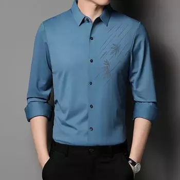 Осенняя деловая мужская рубашка с лацканами, кардиган с длинным рукавом, рубашка в дюймов, базовая рубашка для мужчин среднего возраста, рубашка M