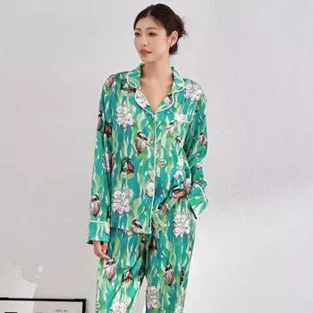 Autumn Cartoon Pajamas, Women s Ice Silk, Cute Sweet Home Clothes That Can Be Worn Outside, Circus Themed Printed Sleepwear M