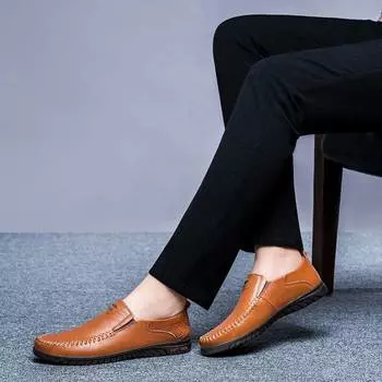 Autumn casual leather shoes men s British style Korean version trend youth shoes lazy shoes driving dad shoes 39