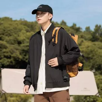 Осенняя повседневная популярная универсальная бейсбольная куртка для мужчин и женщин в том же стиле, весенне-осенняя трендовая куртка для пары, свободная M чёрный