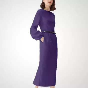Autumn Clothing Elegant Graceful Purple Long Sleeve Straight Dress Purple S
