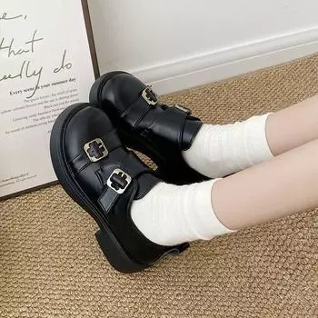 Autumn college style small leather shoes women s new round head thick heel platform Mary Jane shoes 35