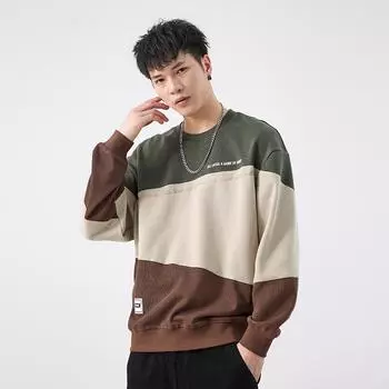 Осенний контрастный повседневный свитер мужской свободный большой размер американский молодежный тяжелый ретро топ модный бренд M белый