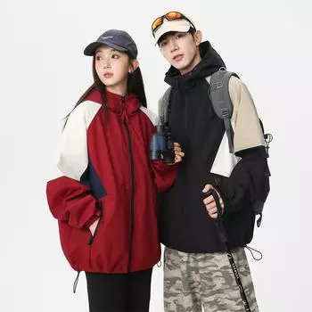Autumn Couple Trend Pump Pleated Sleeve Seam Three-proof Jacket Versatile Tooling Outdoor Waterproof Jacket M чёрный