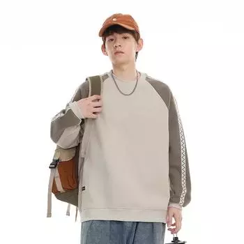 Осенний свитер с круглым вырезом и контрастной вставкой, мужской свободного кроя большого размера, повседневный топ-куртка, модный бренд M