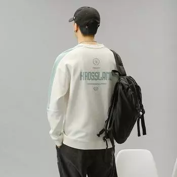 Осенний круглый вырез белый свитер мужской свободный корейский вариант букв повседневный принт с длинными рукавами модный бренд M белый