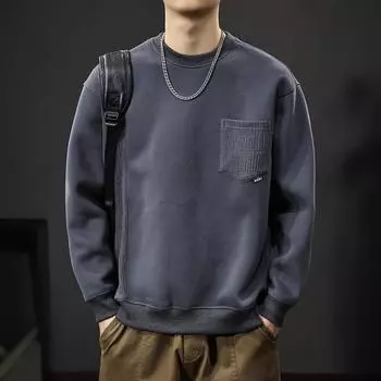 Осенний дизайн Sense Splicing свитер мужской американский свободный повседневный грубый красивый круглый вырез нижняя рубашка верхняя часть прилив M чёрный