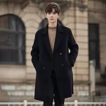 Autumn Double-sided Cashmere Jacket Medium and Long High-end Woolen Coat Men s Short Trench Coat Handsome Winter Wear S