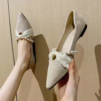 Осенние туфли Doudou Style Single Shoes для женщин 2024 года, новые вечерние туфли с неглубокой подошвой на плоской подошве, универсальные женские туфли большого размера 34 абрикосовый