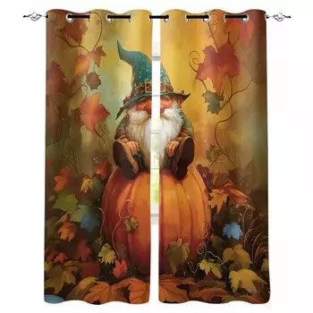 Autumn Dwarf Pumpkin Tengman Retro Oil Painting Blackout Curtains For Living Room Bedroom Window Treatment Drapes Home Decor W135 x H60cm