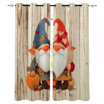 Autumn Dwarf Pumpkin Wood Pattern Blackout Curtains For Living Room Bedroom Printed Window Treatment Drapes Home Decor W135 x H60cm