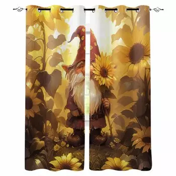 Autumn Dwarf Sunflower Oil Painting Blackout Curtains For Living Room Bedroom Printed Window Treatment Drapes Home Decor W135 x H60cm