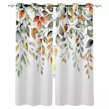 Autumn Eucalyptus Leaf Sage Green Leaf Plant Blackout Curtains For Living Room Bedroom Window Treatment Blinds Drapes W135 x H60cm