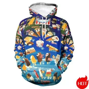 Осенняя мода 3D Sweet Icecream Print Hoodies Men Harajuku 80S Streetwear Hooded Hoody Kid Funny Sweatshirts Mens Clothing Tops S