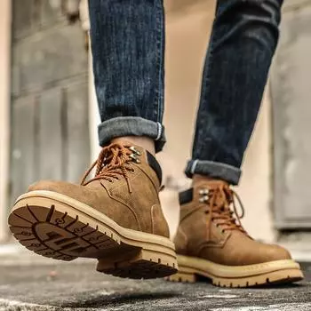 Autumn Fashion Brown Men s Ankle Boots Comfortable Platform Leather Boots Men Non-slip Work Boots for Men 2024 Botas Para Hombre 38