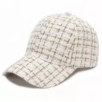 Autumn Fashion Winter Hat Children s K-style Tide All-Matching Baseball Cap Thick Checks Warm Leisure Ins Peaked Cap White