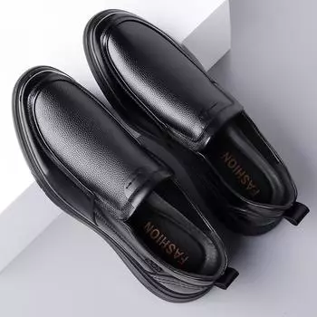 Autumn first-layer cowhide business casual men s shoes non-slip and breathable middle-aged and elderly soft-soled father leather shoes one-pedal men 38 чёрный