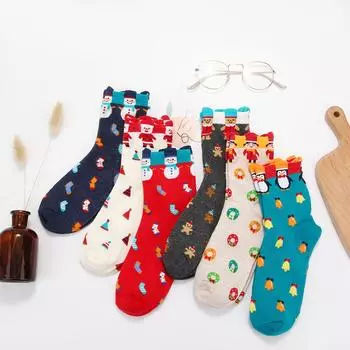 Autumn Gift New Year Winter Snow Christmas Tree Cotton Socks Santa Claus Christmas Socks красный