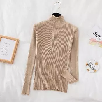 Autumn Half High Collar Lace Base Pullovers Sweaters Women Fashion Elegant Long Sleeve Knitted Sweater Ladies Casual Solid Warm Winter Jumpers 25496 One Size кирпич красный