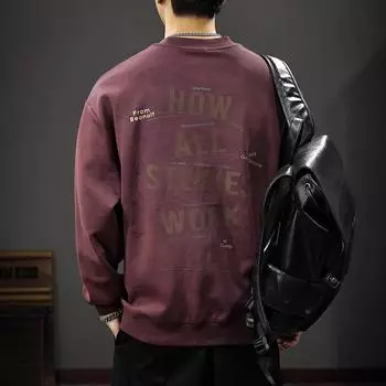 Осенний прочный старомодный вышитый свитер, мужская американская повседневная рубашка свободного кроя с длинными рукавами и принтом S фиолетовый