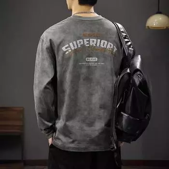 Футболка с длинными рукавами в стиле ретро, мужская, американский принтованный свитер, повседневная рубашка из хлопка на осень и зиму M