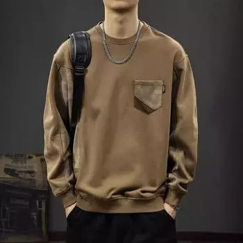 Осенний тяжелый замшевый свитер с плетением, мужской, американский ретро, контрастный цвет, карман, модный бренд, свободный пуловер, куртка M хаки